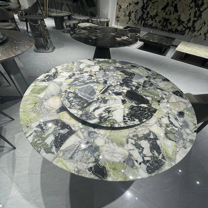 巴西型进口冷翡翠奢石餐桌长TR冷翡翠方意餐式极简墅大户天然大理