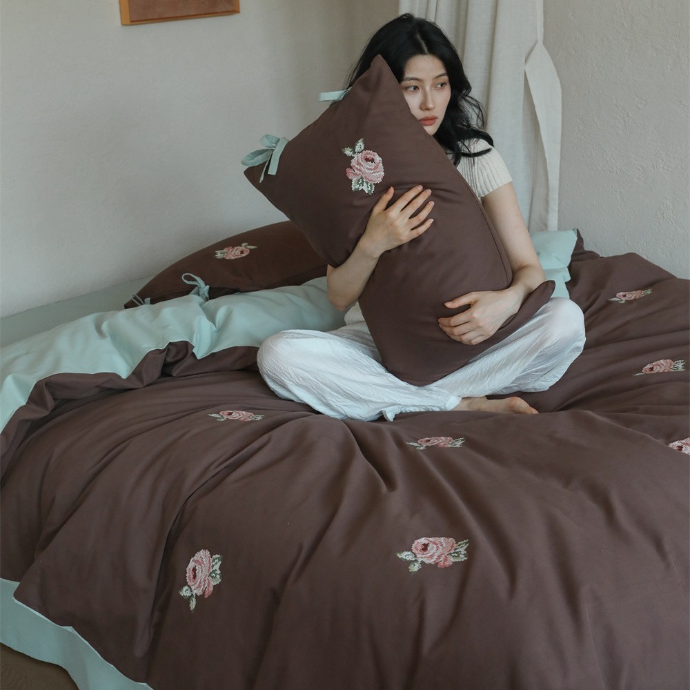 法式复古婴儿棉磨毛四件套浪漫美拉德纯棉全棉被套床单秋冬床品