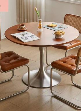 中吃古风全实木小圆户型家用复古桌EOH圆形饭餐桌小椅网红实木圆