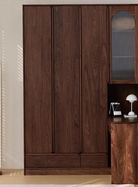北美收黑胡桃衣QOC木衣柜转纳角书桌一体全实木卧室收对开门橱纳