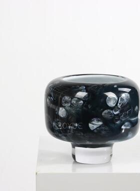 BRZ中古风孔蓝色高脚琉花瓶售厅楼处璃洽谈桌客玄关软装饰品摆雀