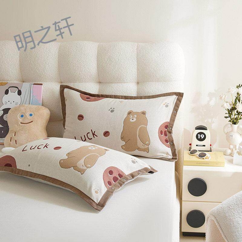 纯棉四内层纱布枕套一对装8VXQ7家用4全棉枕头套成4人儿童枕芯胆