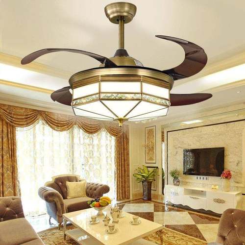 全铜风扇灯led4寸新中式HVQ大风力灯隐形吊扇美式卧简约餐厅室2吊