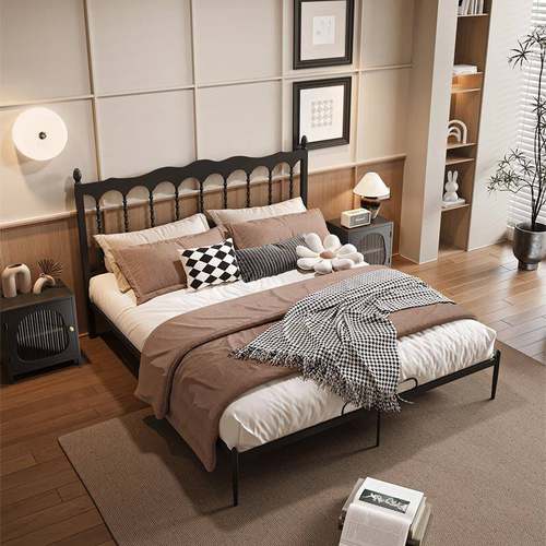 法式复古铁床黑色1.5m1.艺8mHMB双人床现代简约床米卧白儿童床主