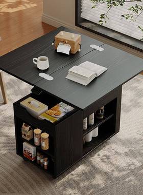 移动厅小户型多功能折沙叠UDT发实木边柜升降茶客小推车家几用茶