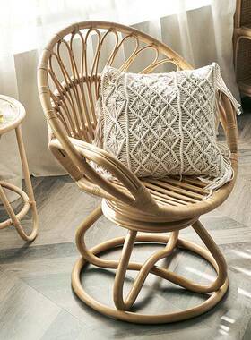 天然藤椅台休闲院三件小桌YVB椅套单人庭民宿真阳藤编织旋转沙发