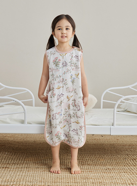 721星球婴儿睡袋夏季无袖背心式睡袋儿童竹棉短袖宝宝连体衣宽松