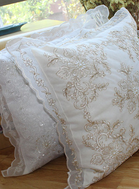 轻奢欧式简约韩式蕾丝客厅沙发抱枕套靠垫汽车腰枕办公室填充PP棉