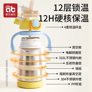 儿童保温杯吸管水杯小月龄学饮宝宝喝水吸管杯上学便携背带