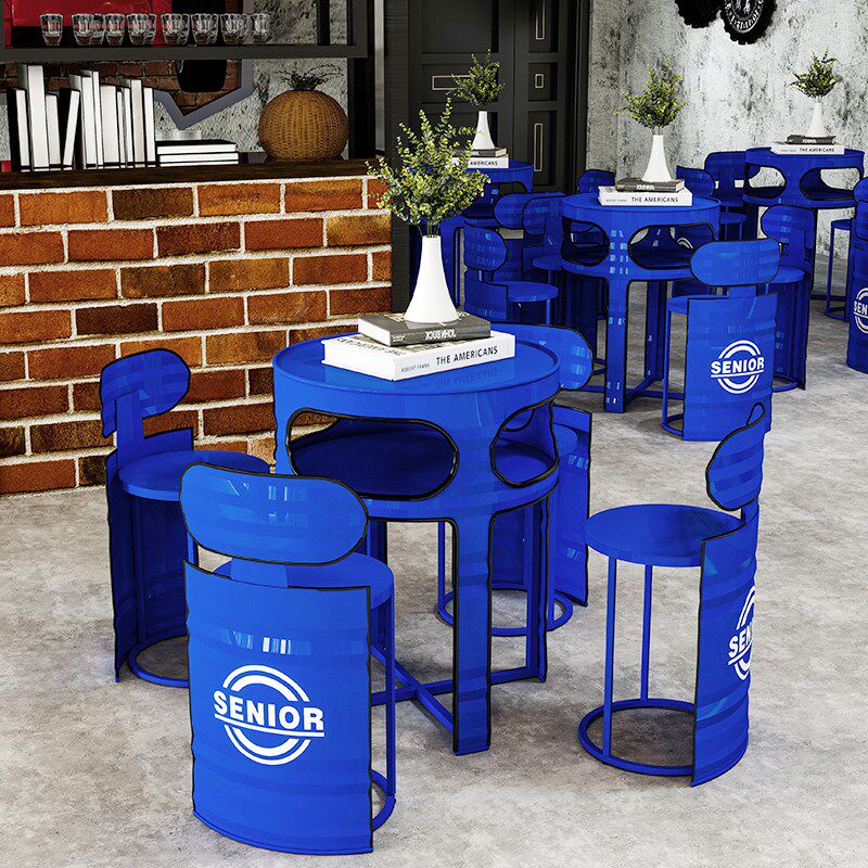 推入式户内外网红工业风奶茶店台球室酒吧店铺外摆油桶桌椅组合