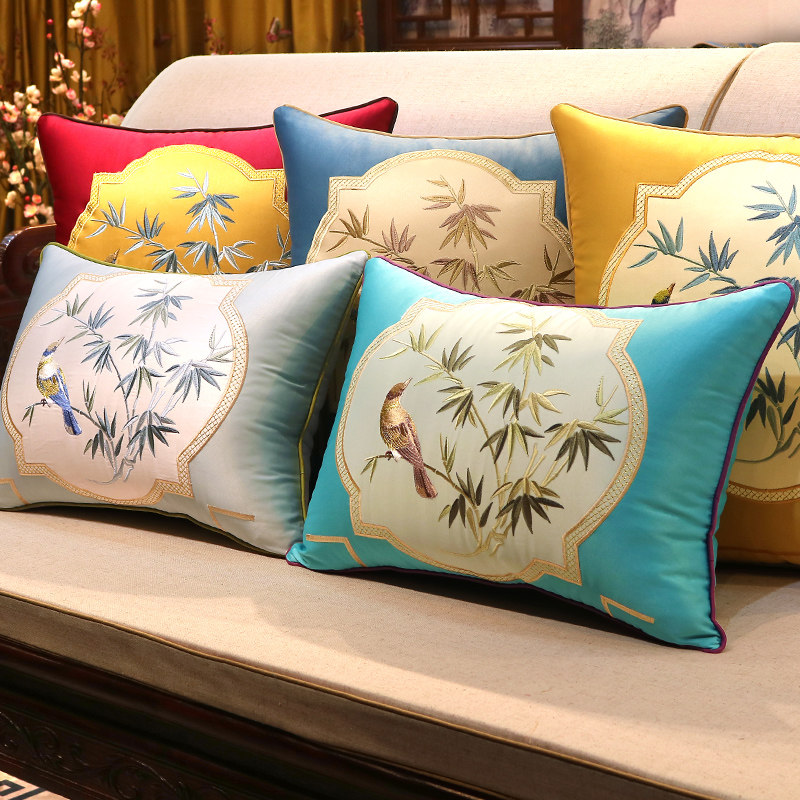 中式长方形沙发抱枕护腰靠垫中国风客厅刺绣靠枕腰枕国潮靠背定制