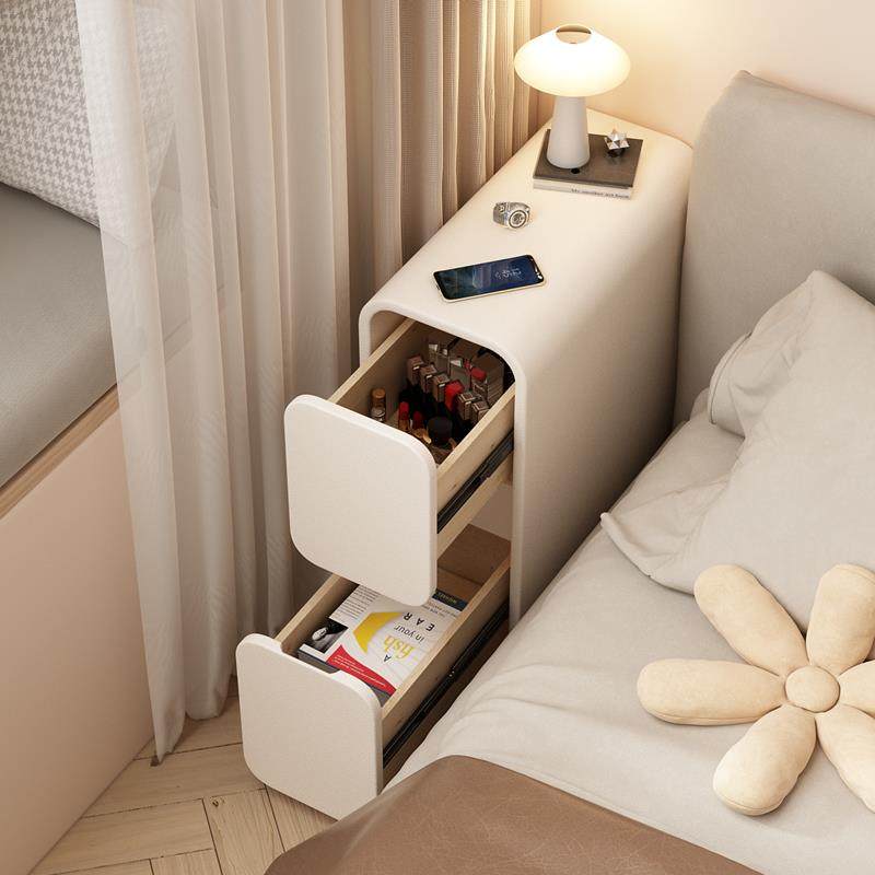 超窄系列黑色实木床头柜简现代皮质超窄夹缝床c边小型迷你20m收柜