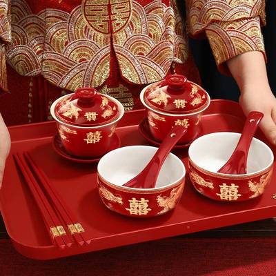 敬茶杯结婚碗筷装套喜碗改敬酒茶具一礼对碗红色无品牌/婚口陪嫁