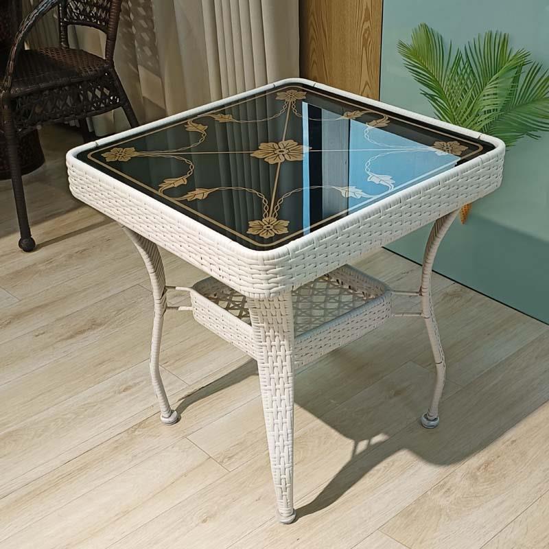 台简约阳小茶几户钢化玻璃圆形外桌子床888头储物桌客藤编家用厅