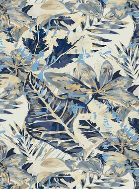 A440】3#蓝色叶子 府绸6【0*60/110面印XTO*110 花高定服装料