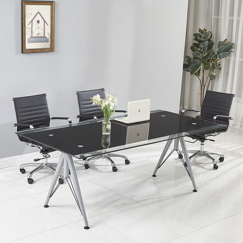 简约现代钢化玻璃会议桌办公桌条形会议接待桌简单职员培训桌包邮