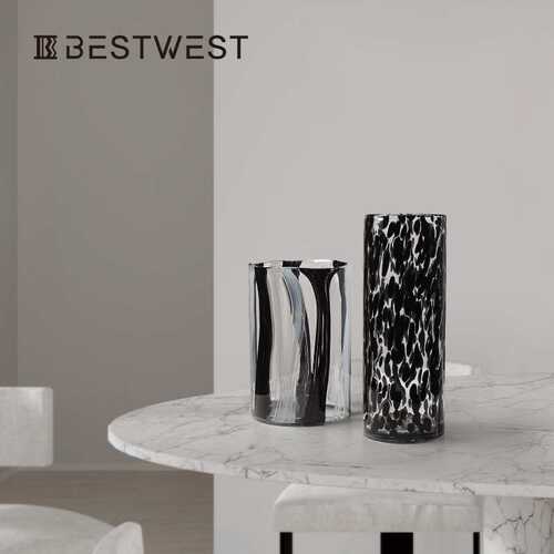 Best west 彩色水墨高档直筒轻奢玻璃花器 家居软装饰品客厅花瓶