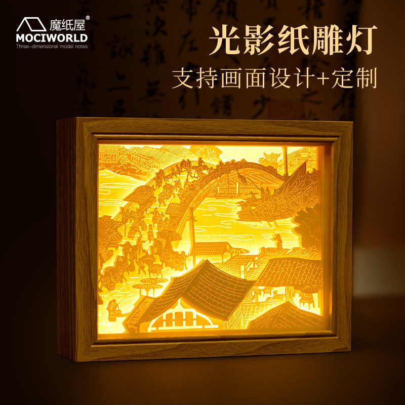 国风清明上河图文创装饰画礼品纸雕灯相框画文创摆件摆台国潮礼物