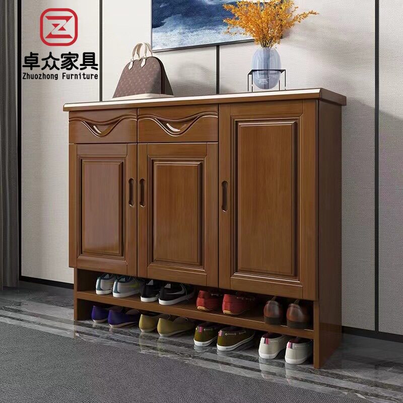 中式鞋柜实木三四门家用放鞋架现代简约客厅储物多层橡木质大容量