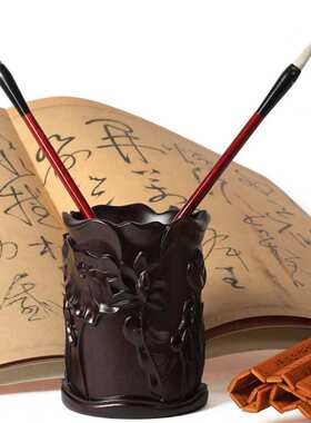 岱之檀 东非黑檀木精工雕刻笔筒创意礼品手工艺品摆件礼盒包装