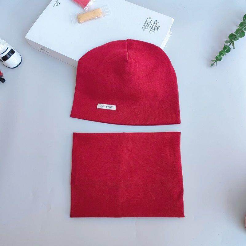 儿童宝纯棉MQM帽子围脖件套春秋纯色双层宝帽子套头脖儿套幼两男