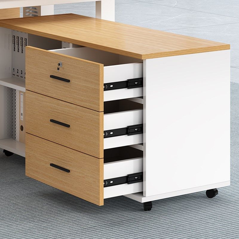 办公桌边柜文件柜木质侧柜三抽移动矮柜带锁收纳柜打印机储物柜子