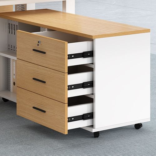 办公桌边柜文件柜木质侧柜三抽移动矮柜带锁收纳柜打印机储物柜子