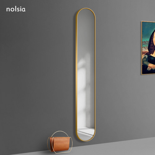 轻奢带框穿衣镜壁挂超窄试衣镜小户型装饰镜客厅玄关全身镜子挂墙