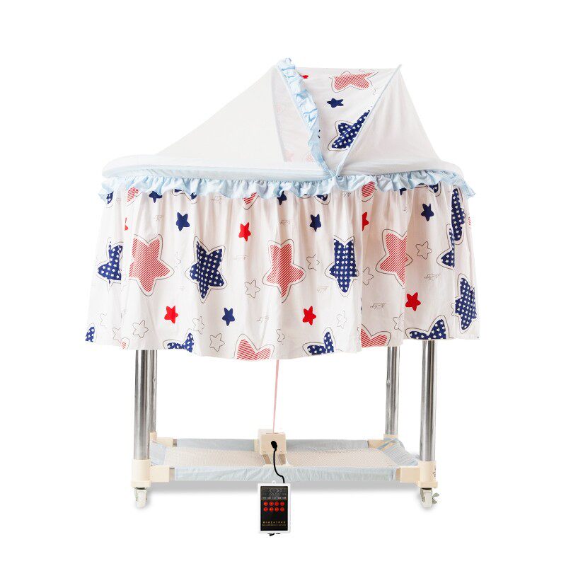 新寄托上下摇电动婴儿摇篮床多功能自动摇摇床宝宝床 带蚊帐滚轮