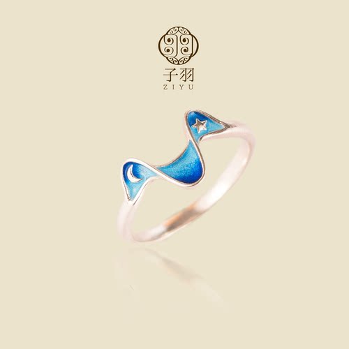 高温景泰蓝戒指女款银胎掐丝珐琅