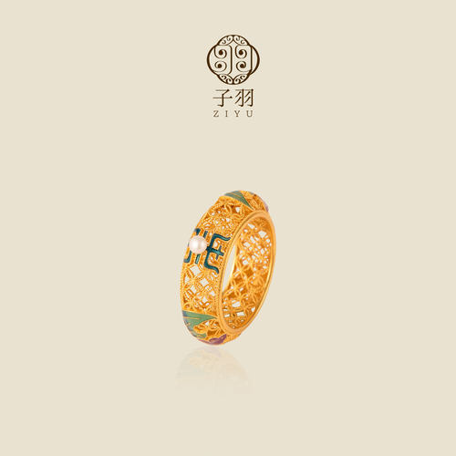 非遗花丝珐琅彩新中式纯银戒指