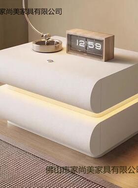 卧室用网红奶YBM白带灯床头柜家意式皮质黑色实木油床边收纳储色