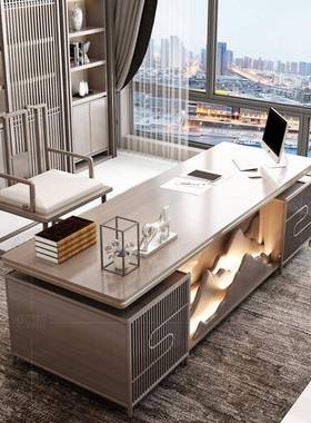 现NNO新中式班台大办公桌代轻奢老板桌总裁办公室简约实木书椅桌