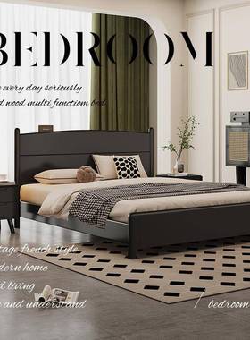 爆热卖现黑色代简约箱款体DWF实木床1米5的床家室用卧双人床小户