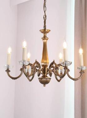 美式复古全铜蜡烛古水晶吊客厅灯别复式65322灯楼中轻法式卧墅室