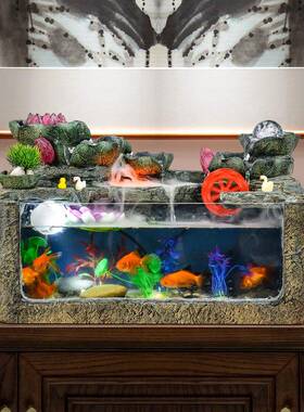 招财NSI地流水摆件养鱼落装饰客厅小型循环水流喷泉过鱼缸创意桌