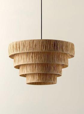 装复古草编吊灯艺艺术藤餐厅日式工AS008民宿卧室客厅手编织酒店