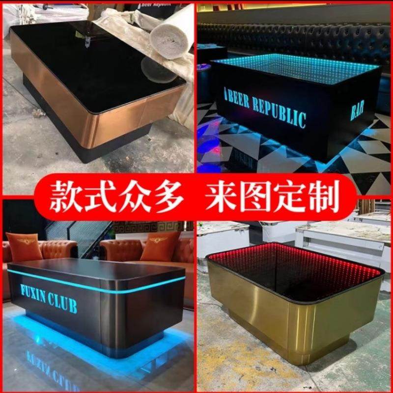 kt吧发v光茶几不锈钢屉黑无品牌/钛桌子酒带抽清吧嗨吧酒吧台大理