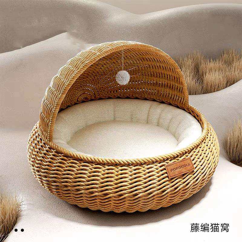新款柳编猫窝夏季手工藤编四季通用宠物窝半封闭式夏天超级大猫窝