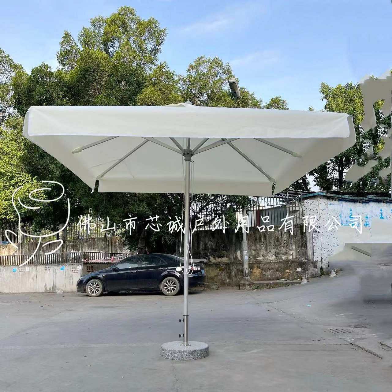 户外遮阳伞方形带垂边大伞室外咖啡店奶茶摆摊防雨伞铝合金中柱伞