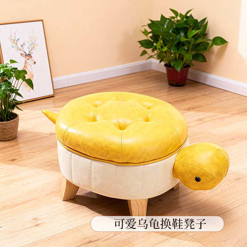 新款皮质动物换鞋凳子可爱乌龟实木客厅卧室家用家具矮凳厂家