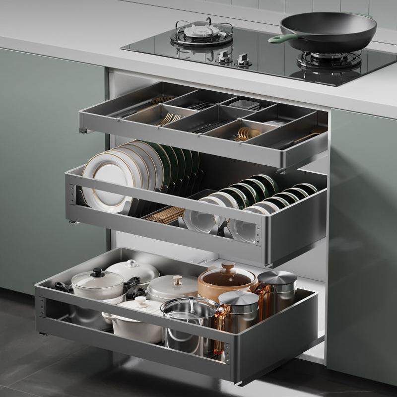 厨房橱柜拉篮抽屉式304不锈钢碗碟拉篮碗架太空闪银灰全包边碗篮,电子元器件市场,其它元器件,淘宝优惠券,粉丝福利购,淘宝优惠卷