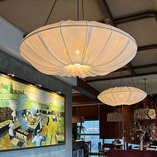 现代简约餐厅吊灯中古布艺圆锥形设计师创意餐饮店湘菜馆装饰灯具