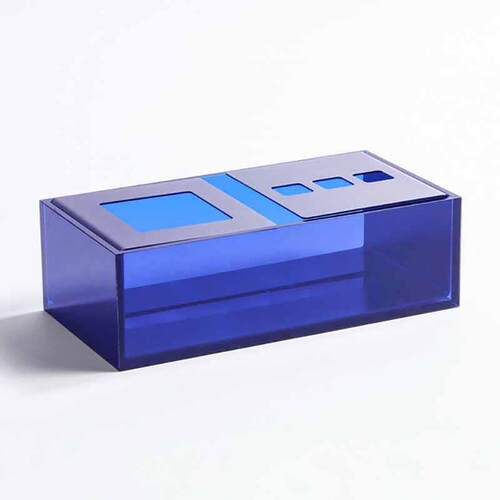极简蓝色方形亚克力金属多功能文具装饰品收纳盒纸巾盒样板间摆件