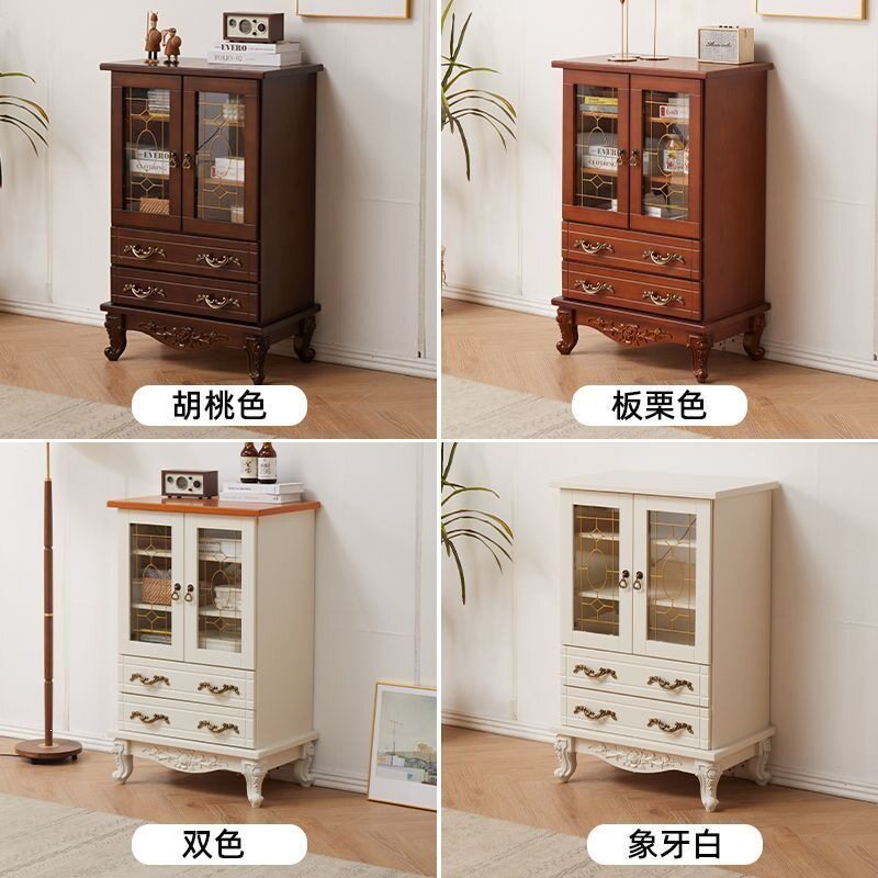 美式复古实木酒柜欧式餐边柜客厅落地收纳柜小户型储物柜胡桃色