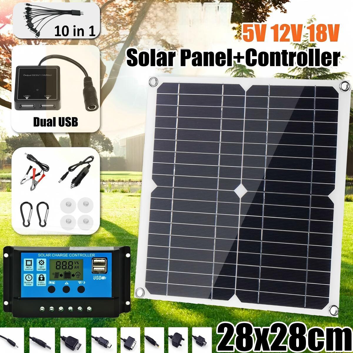 跨境25W100W5V18v太阳能板单晶双USB稳压器充电板汽车船手机户外