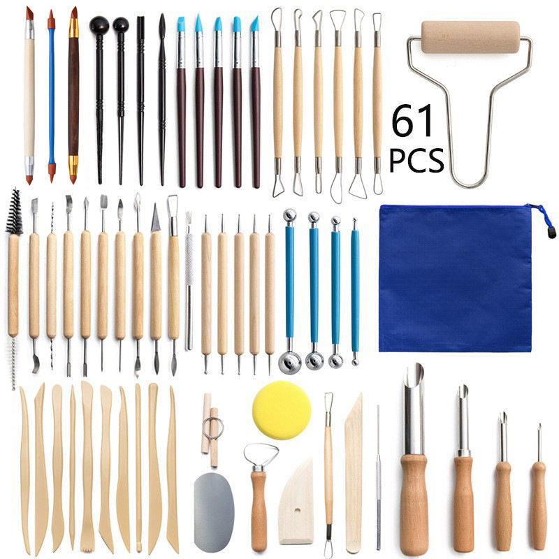 跨境陶艺工具61件套装石塑粘土工具打孔器软陶泥雕刻艺术刀点钻笔
