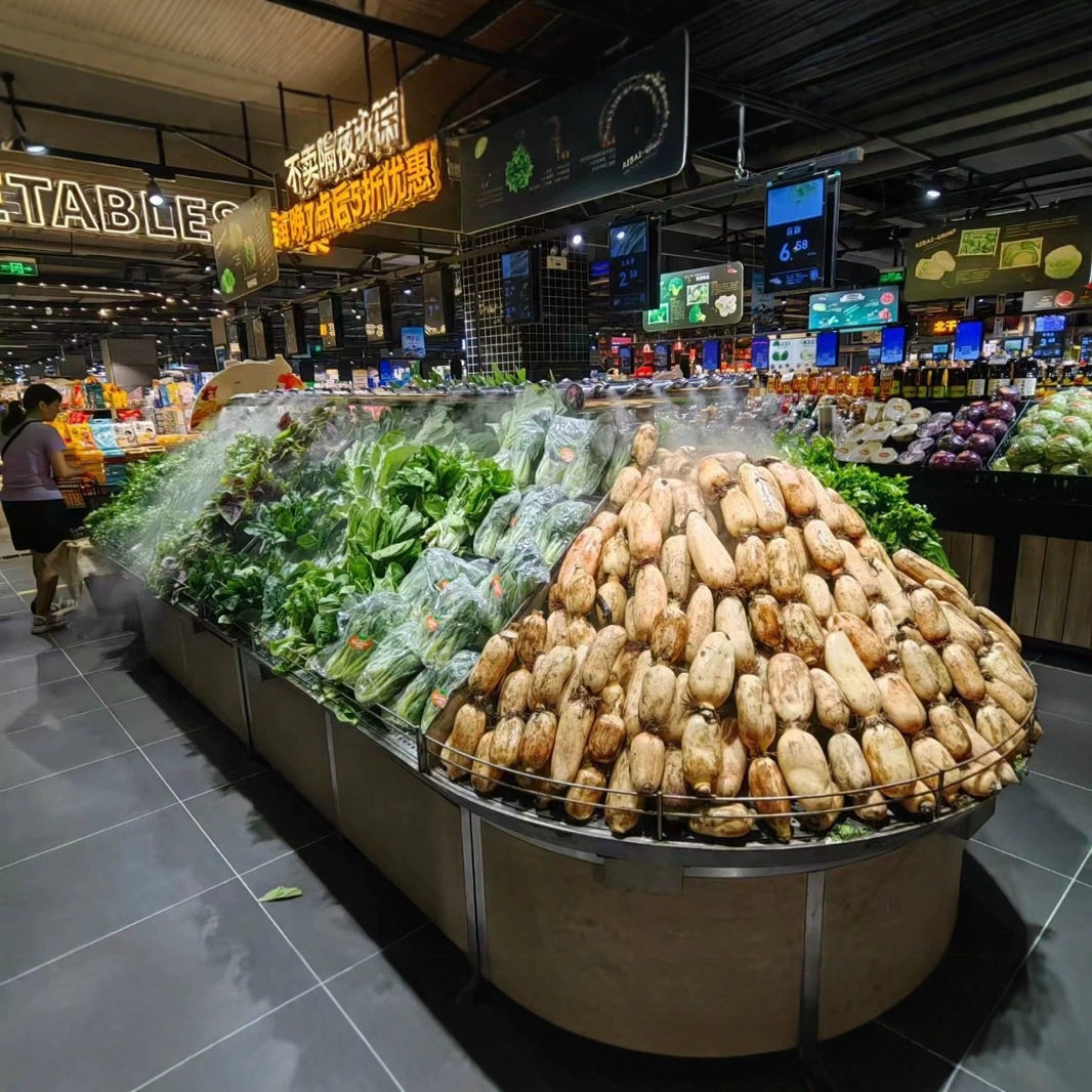 超市喷雾蔬菜货架果蔬架不锈钢叶菜展示生鲜蔬果保鲜多层叶菜架