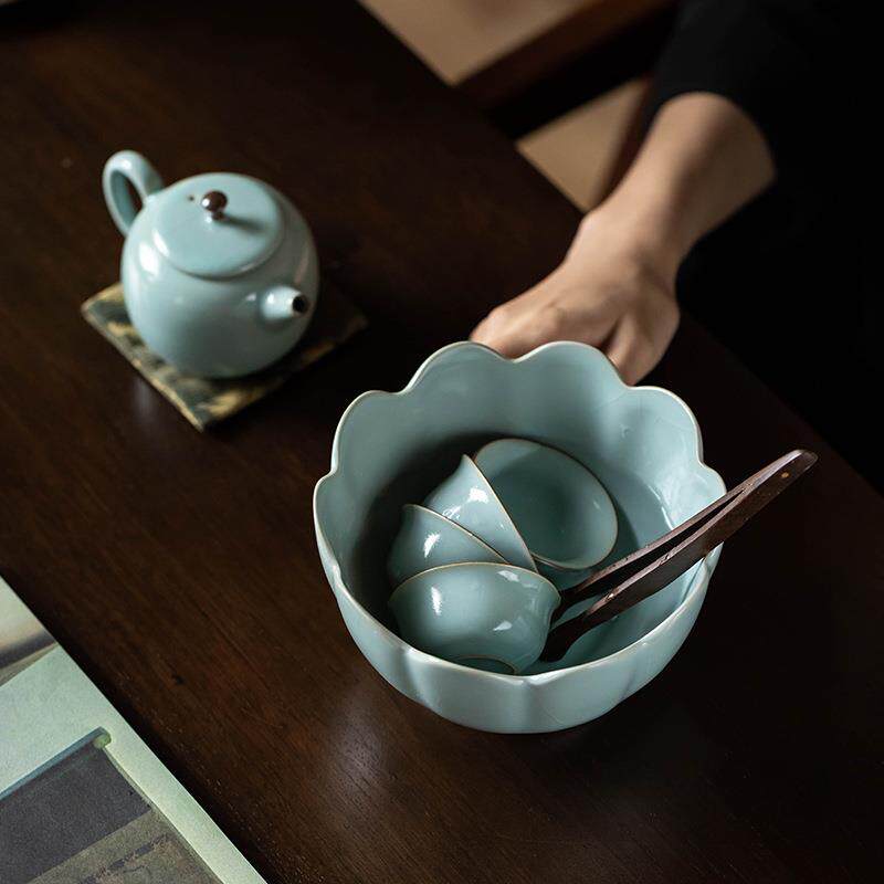 汝道汝窑茶洗大号洗杯子容器茶杯收纳茶盆陶瓷建水茶道配件莲花洗
