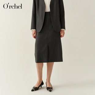 Orchel/欧榭丽2026新款羊毛铅笔裙职业通勤修身后开叉半身裙